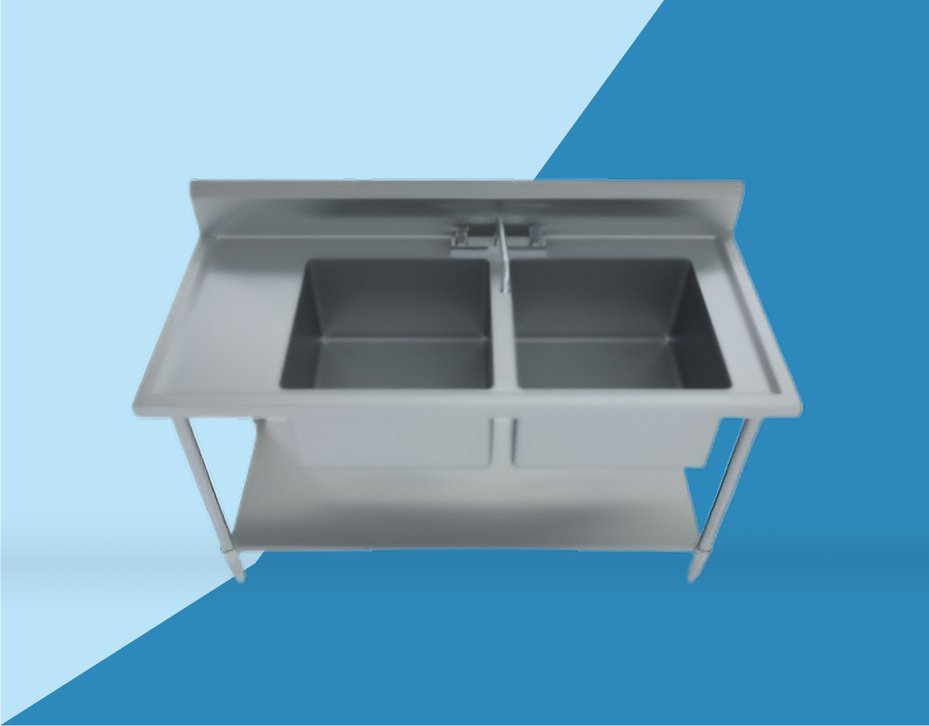 STAINLESS STEEL DOUBLE COMPARTMENT SINK TABLE